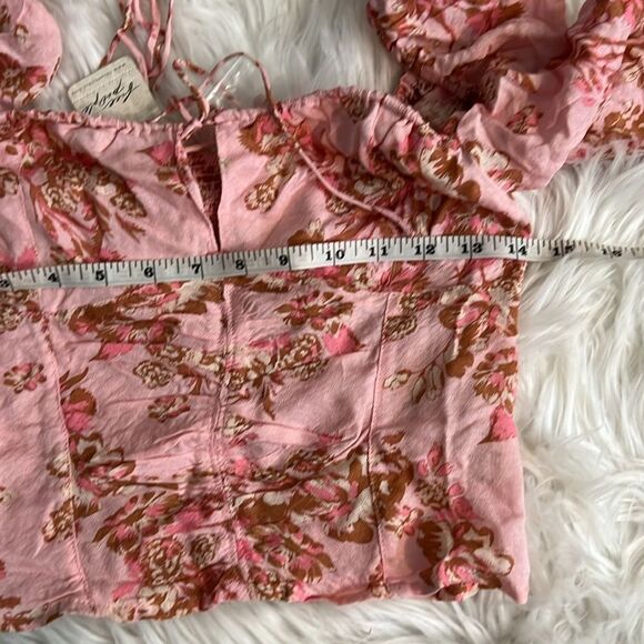 NWT $98 Free People Hilary Printed Top Pink Combo Smocked Back Blouse Size Small - Picture 6 of 6